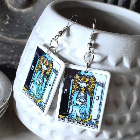 Mystical Tarot Card The High Priestess Oracle Archetype Lightweight Earrings - Picture 2 of 6